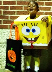Boy in Spongebob Squarepants Box Costume Boy in Spongebob Squarepants Box Costume